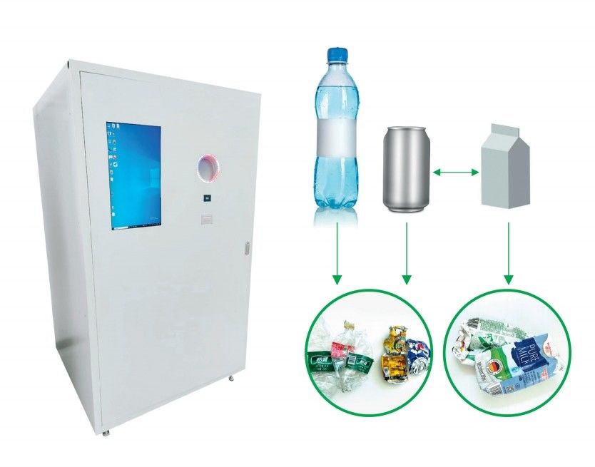 Smart Redemption Kiosk PET / Metal Can Reverse Vending Machine With Coupon For Recycling